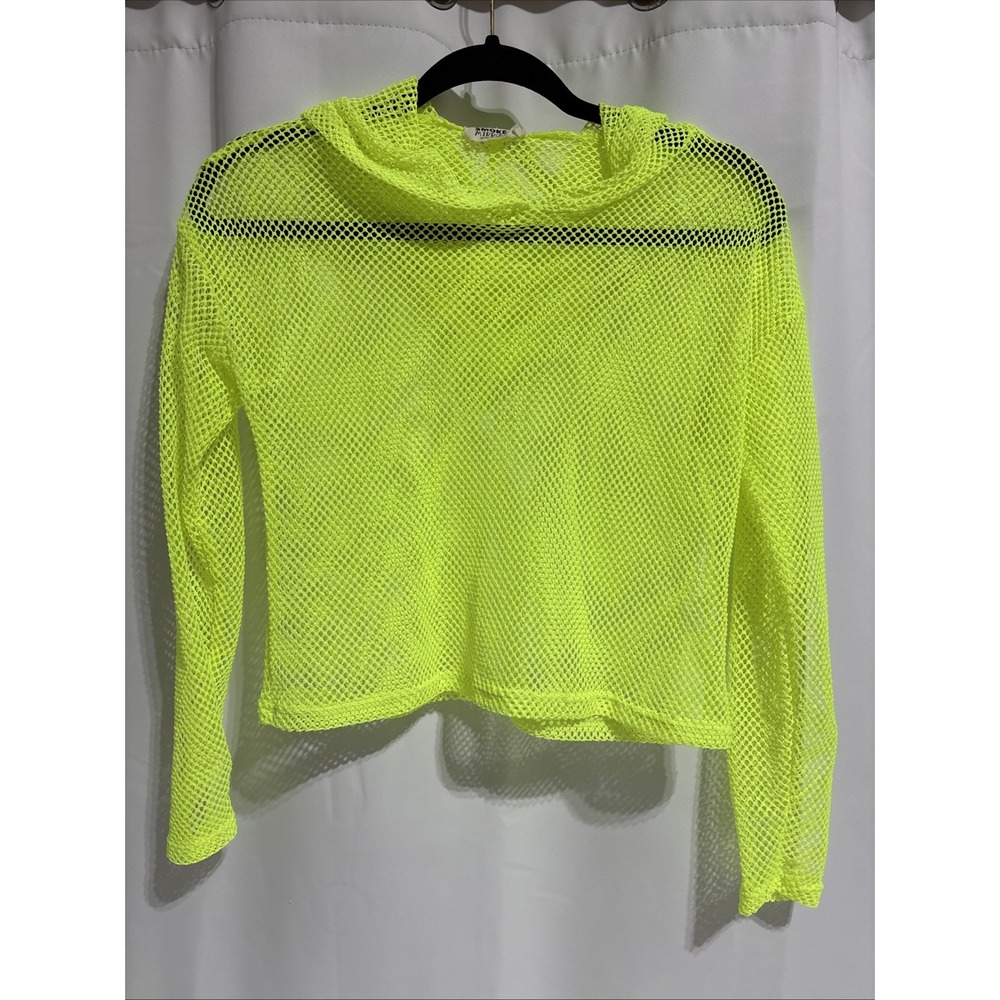 Smoke & Mirrors Women's Fishnet Top W/Hood Coverup Green Mesh‎ Y2K Boho Size XS